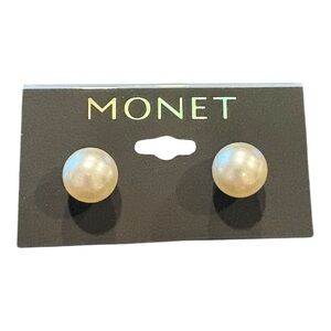 Monet Pearl Stud Earrings – Classic Silver Tone Posts NWT J17